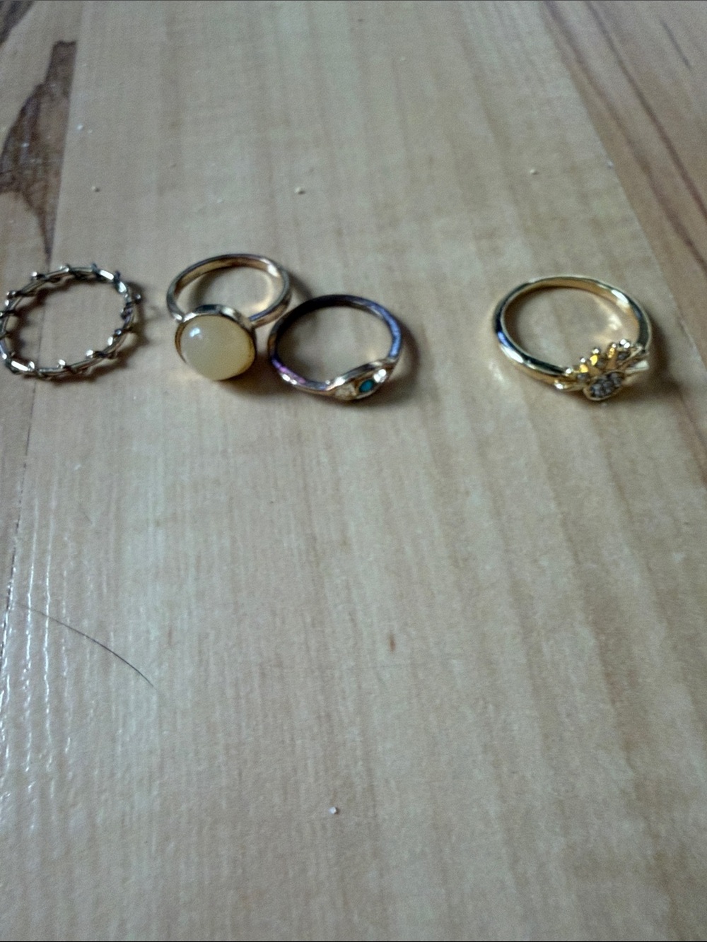 Gold Tone Women's Ring Set - Elegant Mixed Bands with Accent Stones